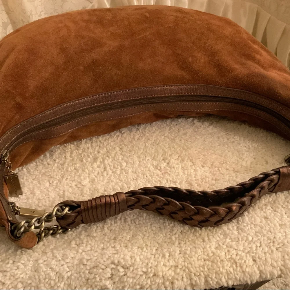 Donald J. Pliner Brown Suede Hobo with Chain Strap